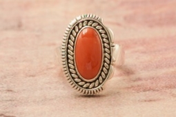 Artie Yellowhorse Genuine Coral Sterling Silver Native American Ring